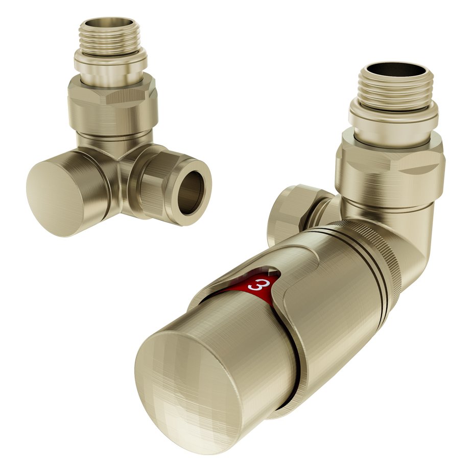 15mm Corner TRV and Lockshield Valve - Brushed Brass
