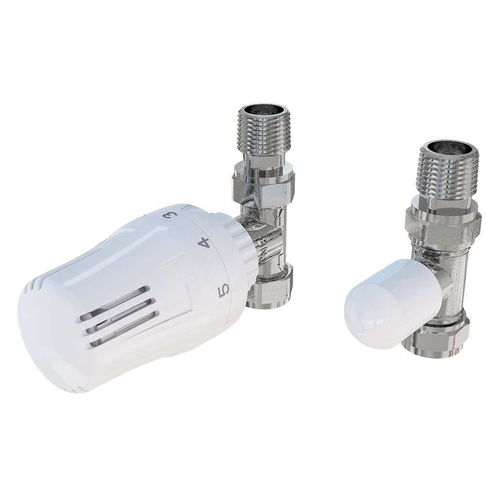 15mm Straight TRV and Lockshield Valve Chrome/White