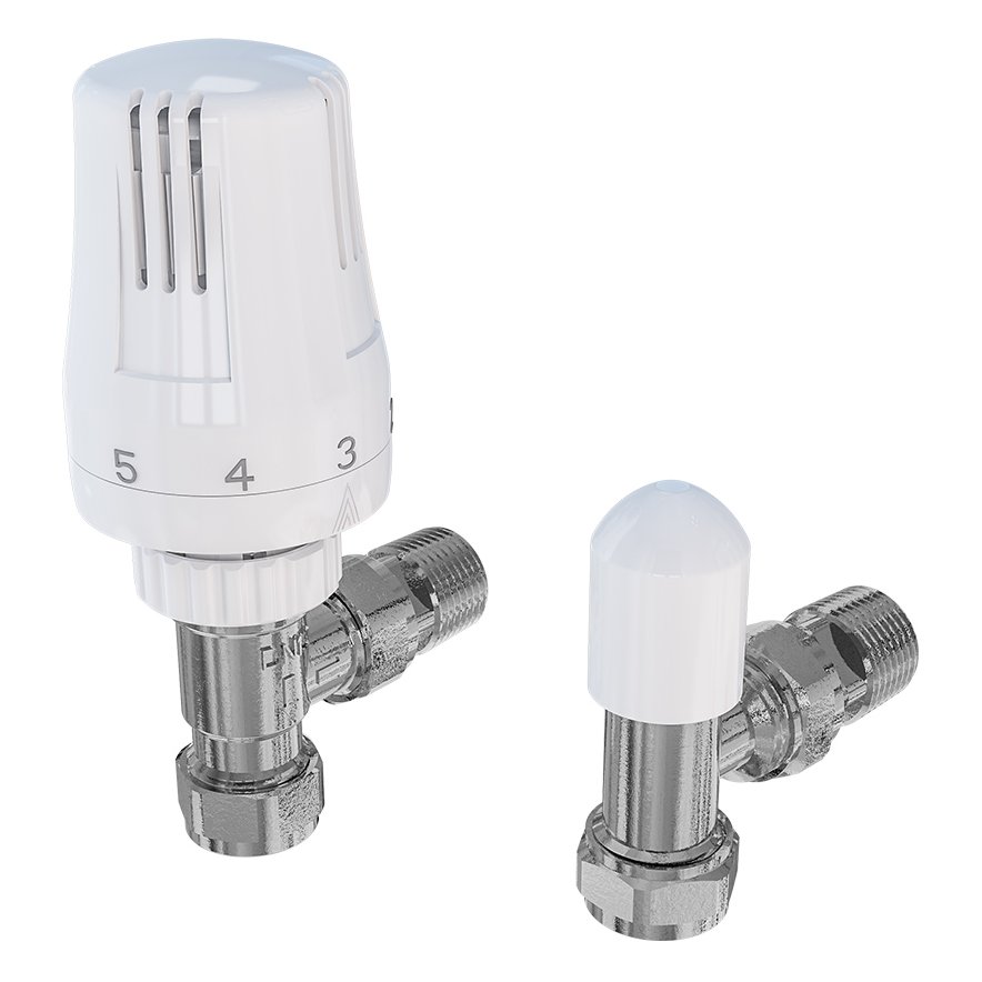 15mm Angled TRV and Lockshield Valve Chrome/White