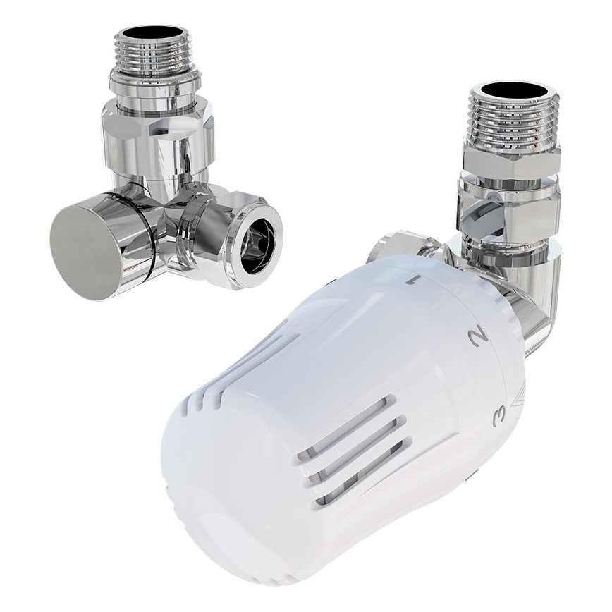 15mm Corner TRV and Lockshield Valve Chrome/White