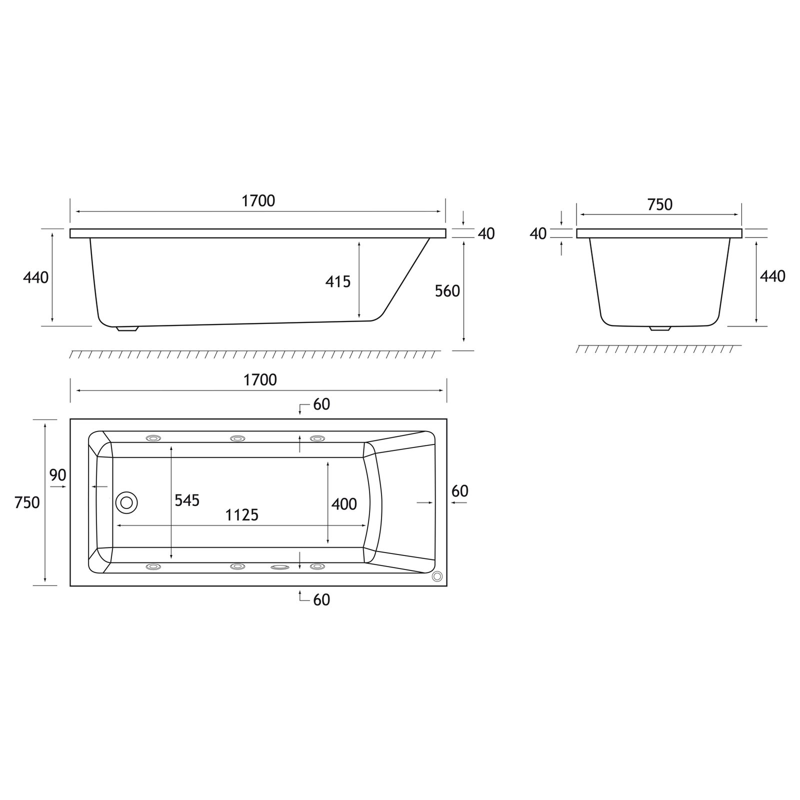 Beauforte Portland  SE 1700 X 750 (440) 6 jet whirlpool