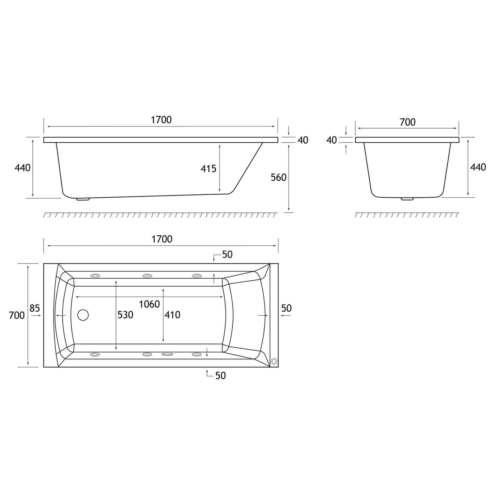 Beauforte Rockall SE 1700x700 (440) 6 jet whirlpool