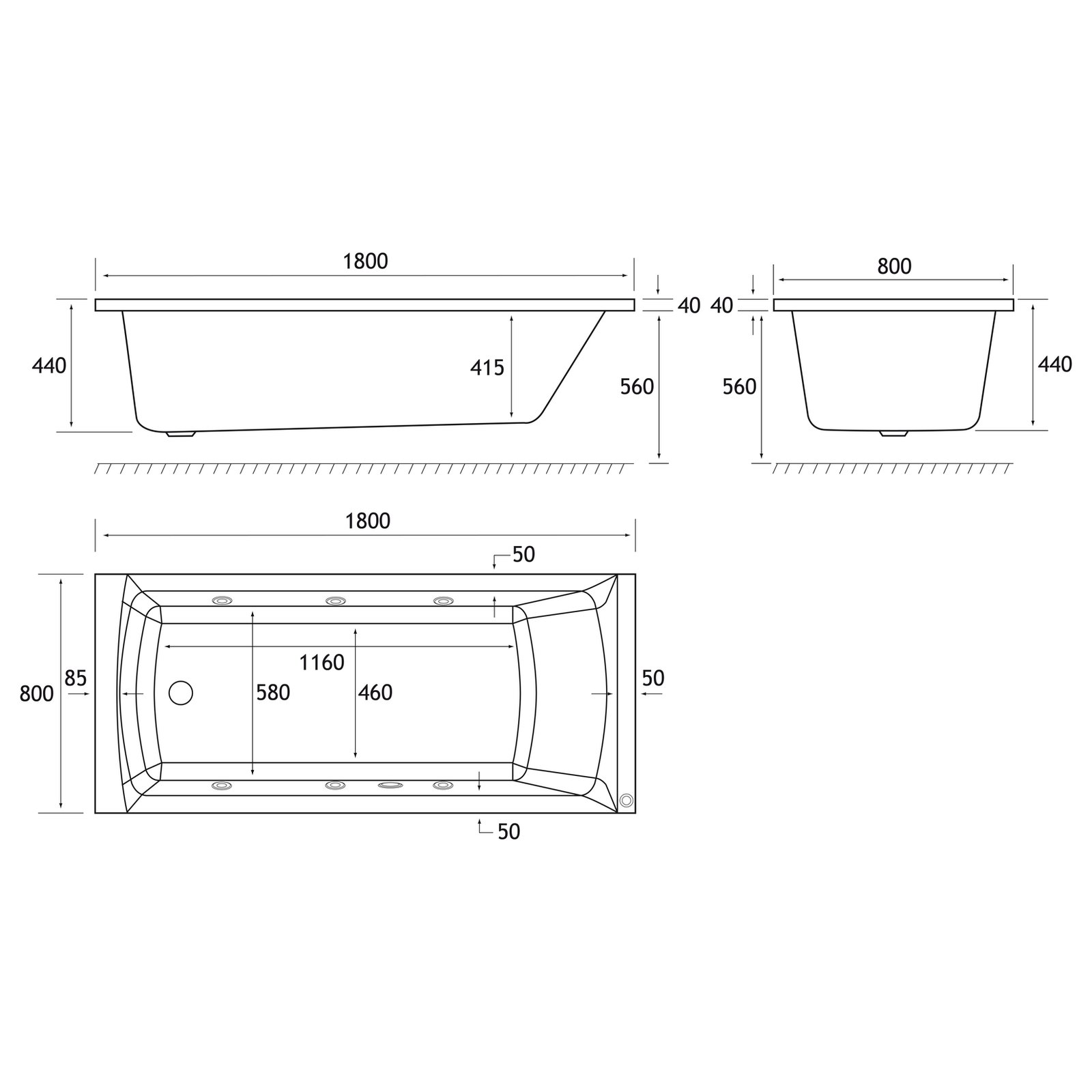 Beauforte Rockall SE 1800x800 (440) 6 jet whirlpool