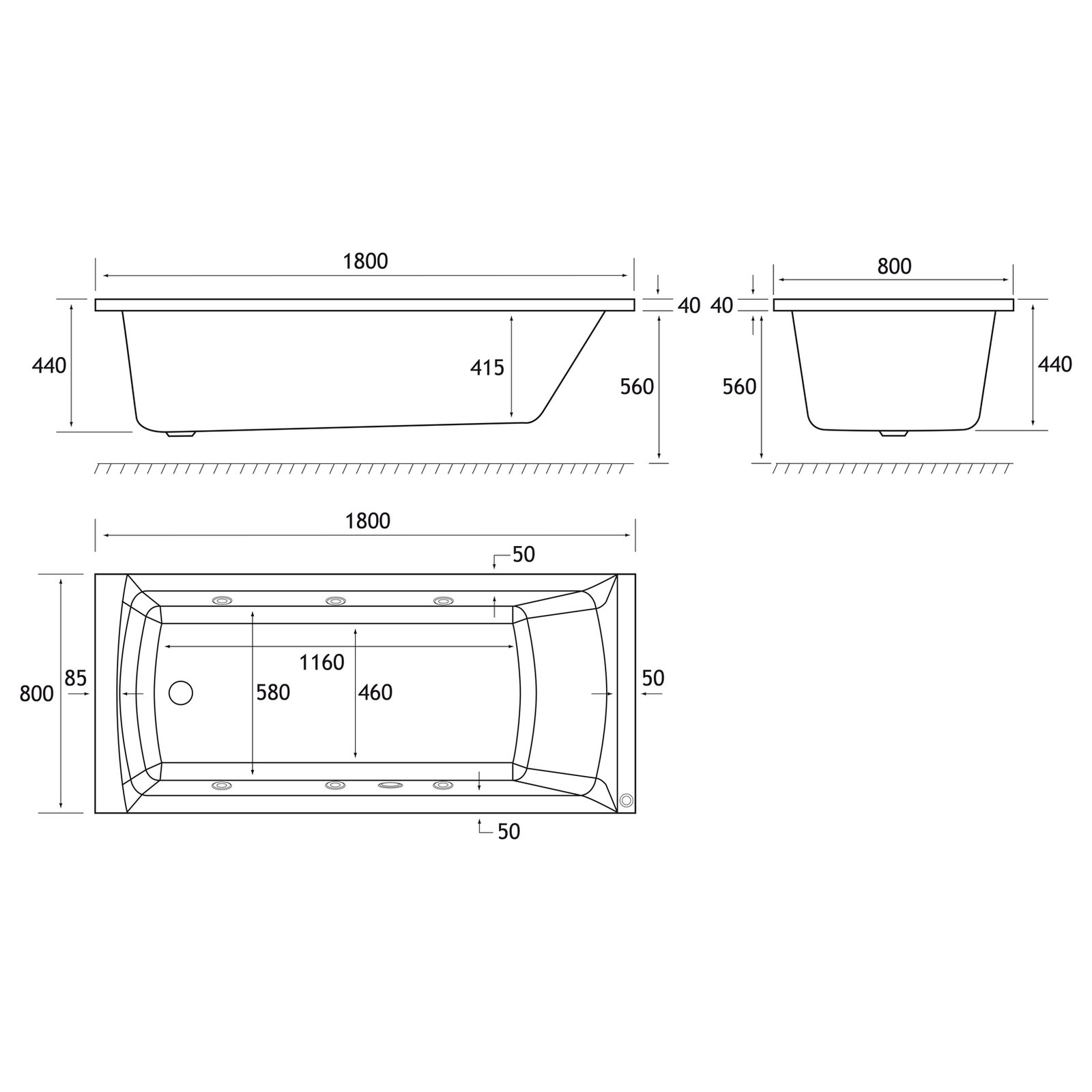Rockall SE 1800x800 (440) c/w 14 jet whirlpool Beauforte