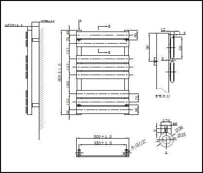 Troon 500 x 800mm CP Towel Warmer