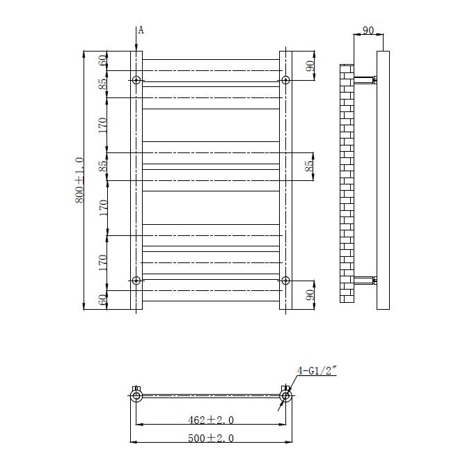 Rona 800 x 500mm Towel Warmer Chrome