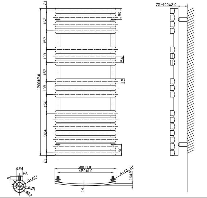 Kelvin 500 x 1200mm Towel Warmer