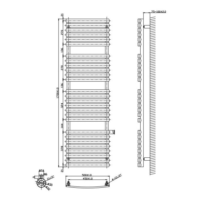 Kelvin 500 x 1700mm Towel Warmer