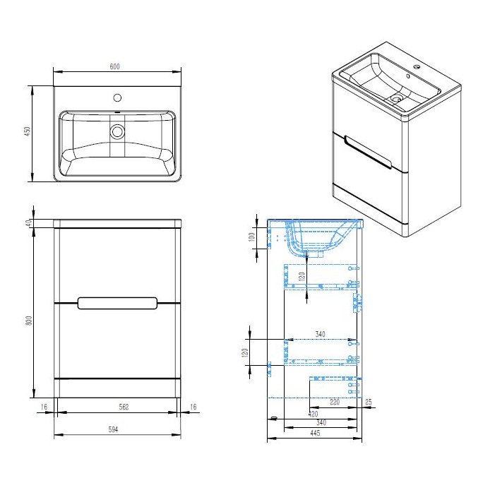 Selkirk 600 Floor Standing 2-Drawer with Armastone Basin