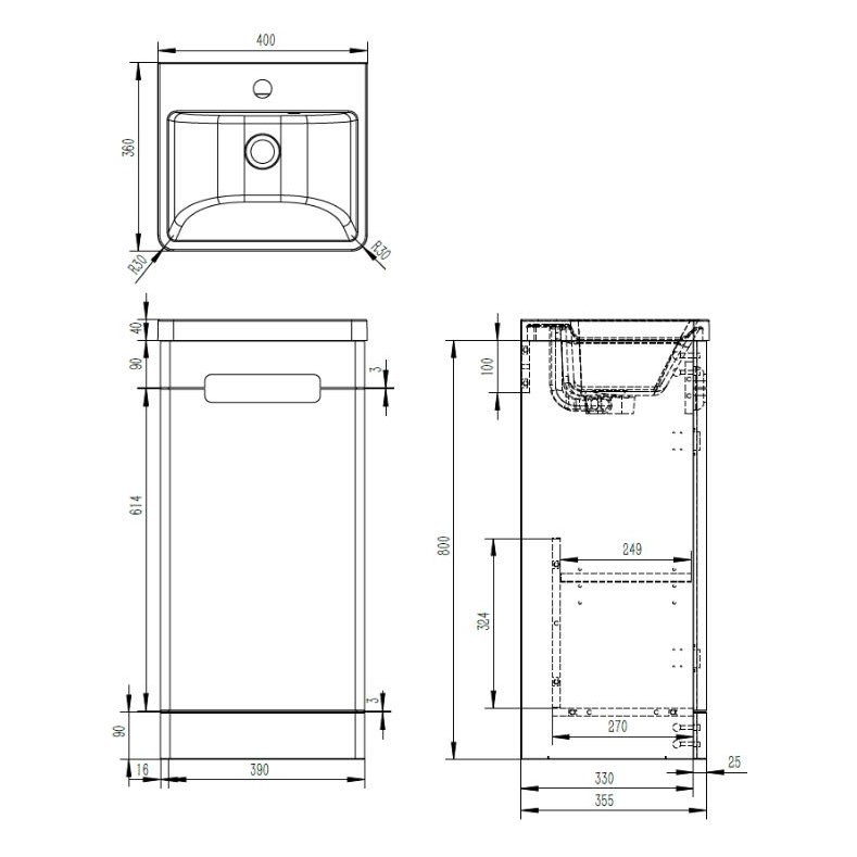Selkirk 400 Floor Standing 1-Door Vanity Unit with Armastone Basin