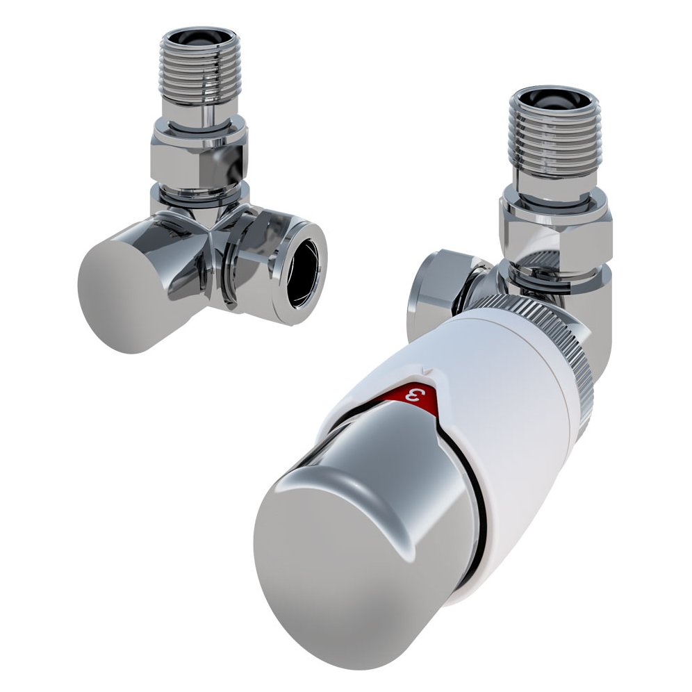 Corner Designer TRV with Lockshield 15mm Chrome/White