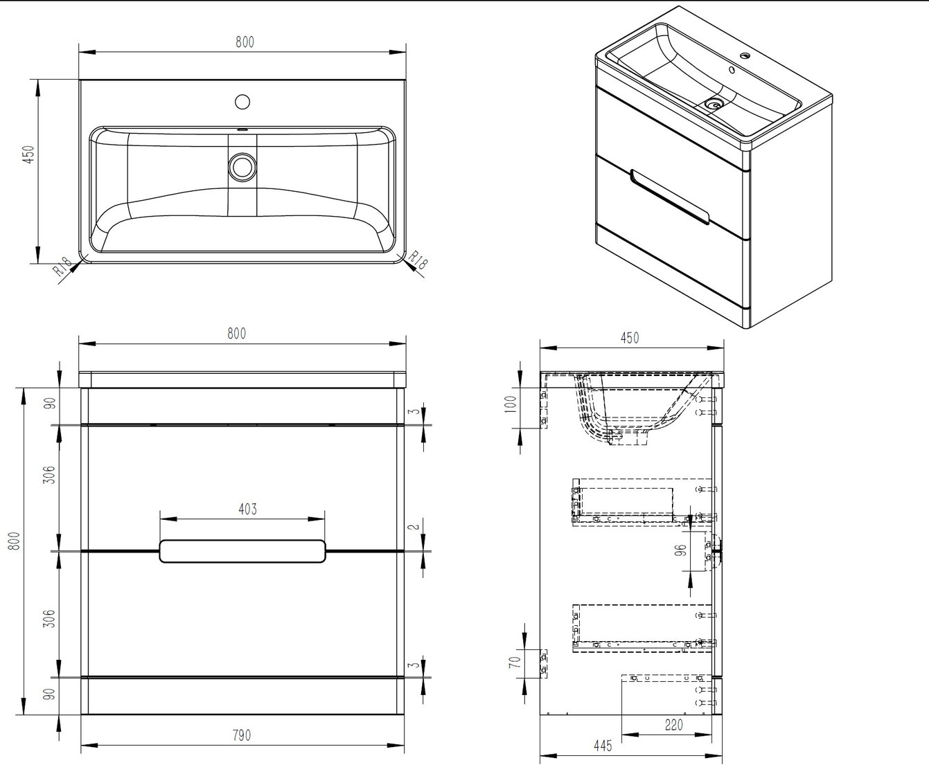 Selkirk 800 Floor Standing 2-Drawer Vanity Unit with Armastone Basin