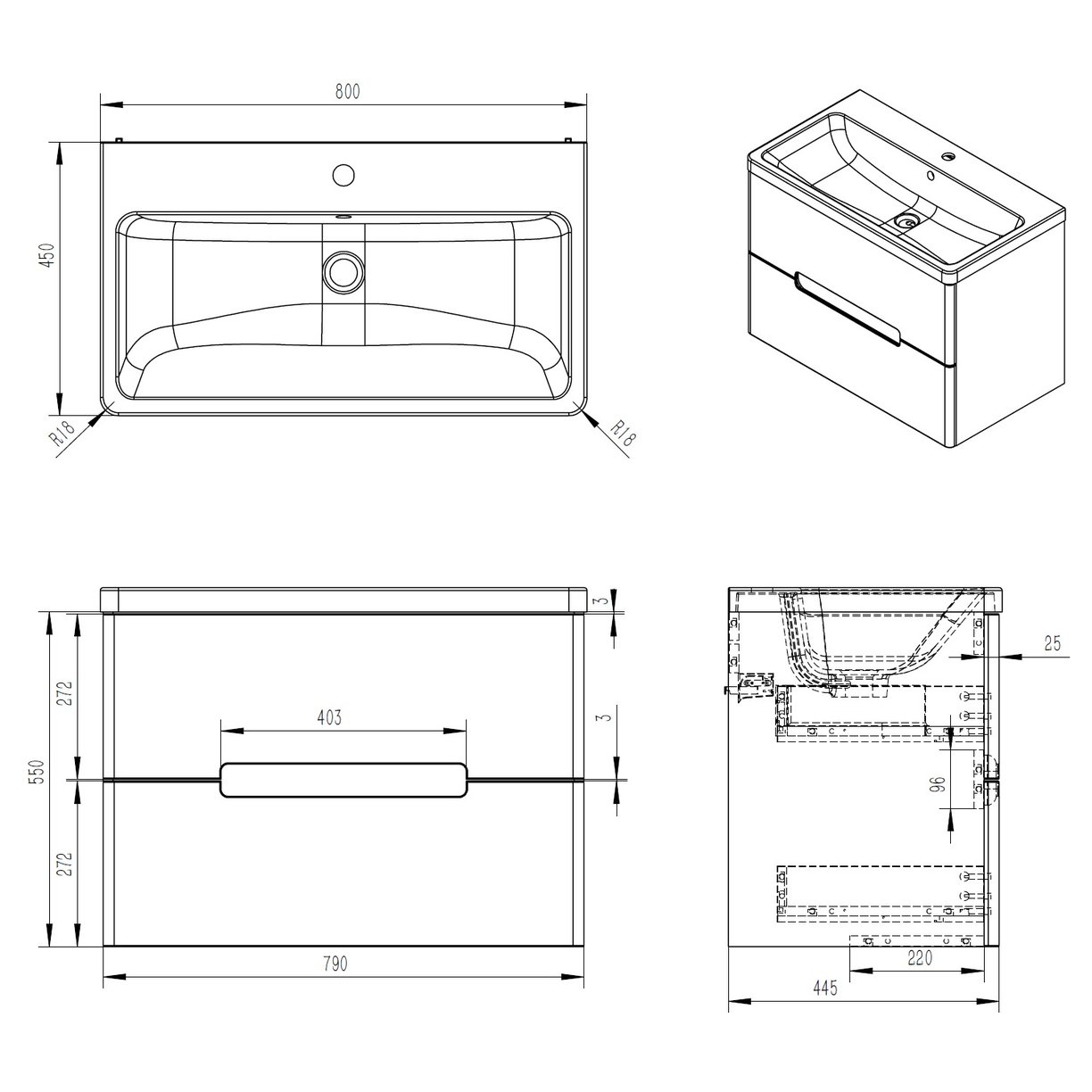Selkirk 800 Wall Hung 2-Drawer with Armastone Basin
