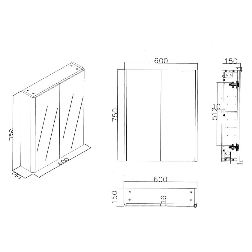 Fife 600mm Mirror Cabinet Slate