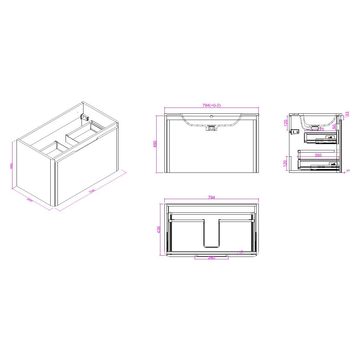 Fife 800mm WH 2 Drawer Unit Slate