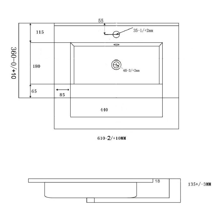 Jura 600mm Slim Ceramic Basin