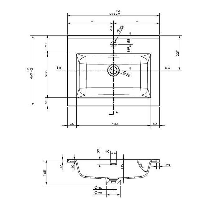 Ulva 600mm Resin Basin White