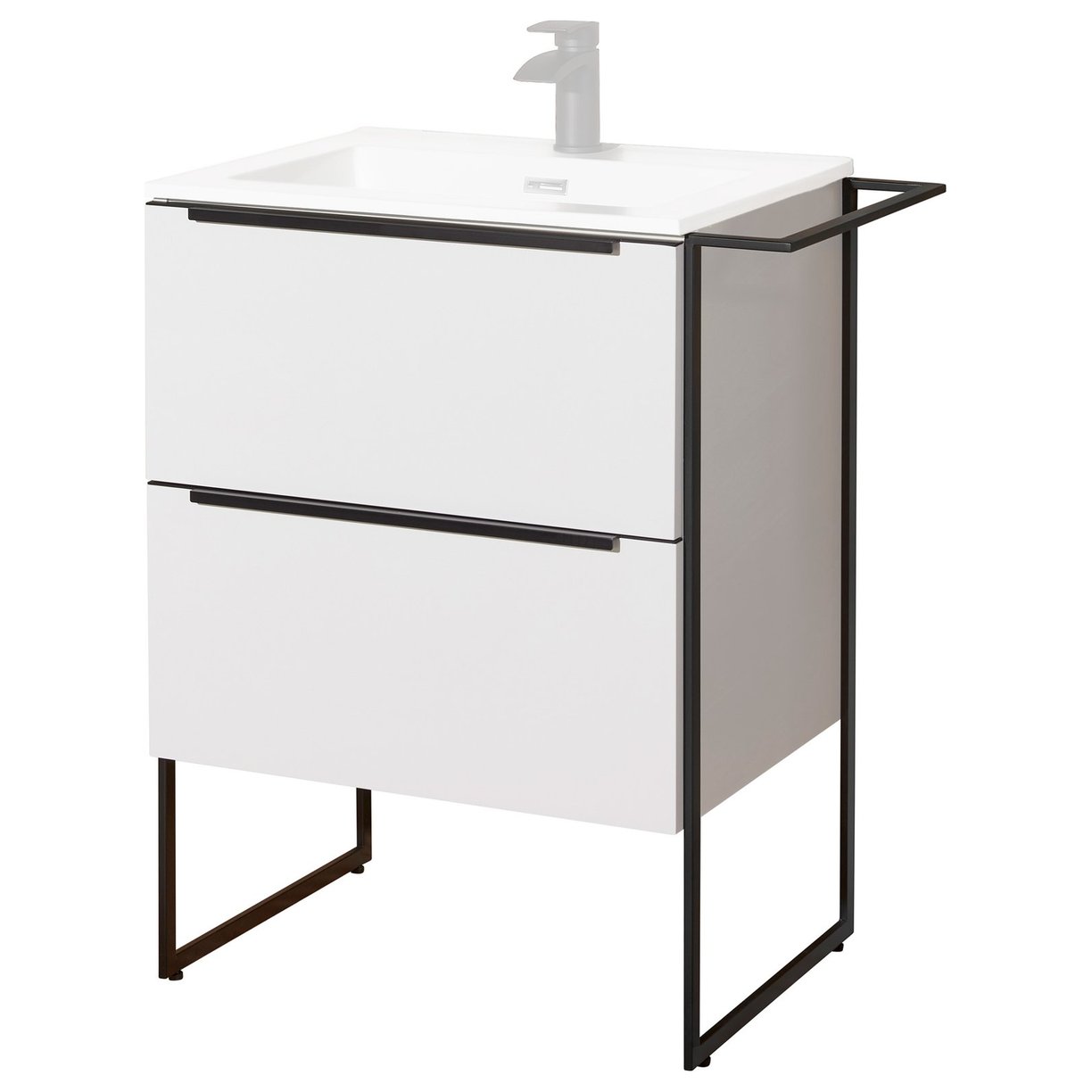 Ulva 600mm White Unit/Blk SS Frame