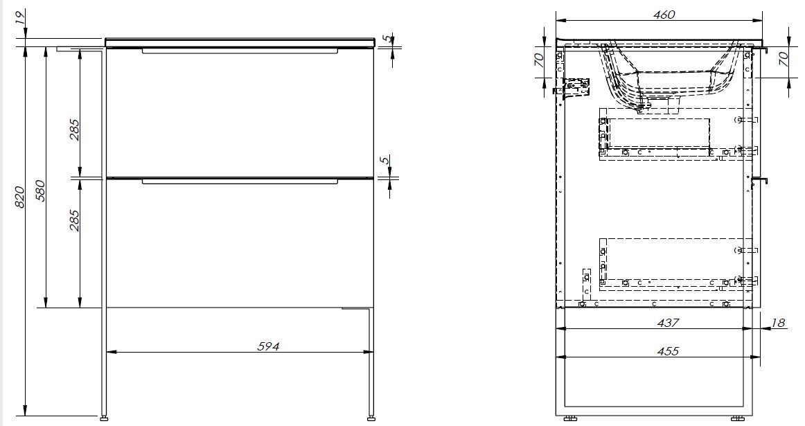 Ulva 600mm White Unit/Blk SS Frame