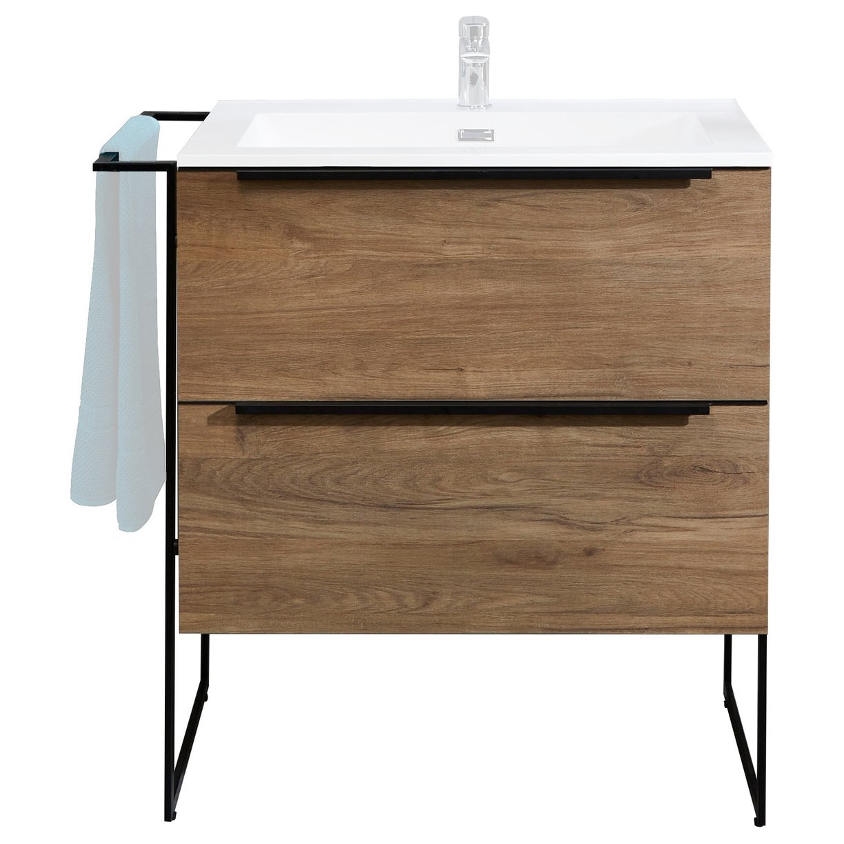 Ulva 600mm Wood Unit/Blk SS Frame Urban Oak