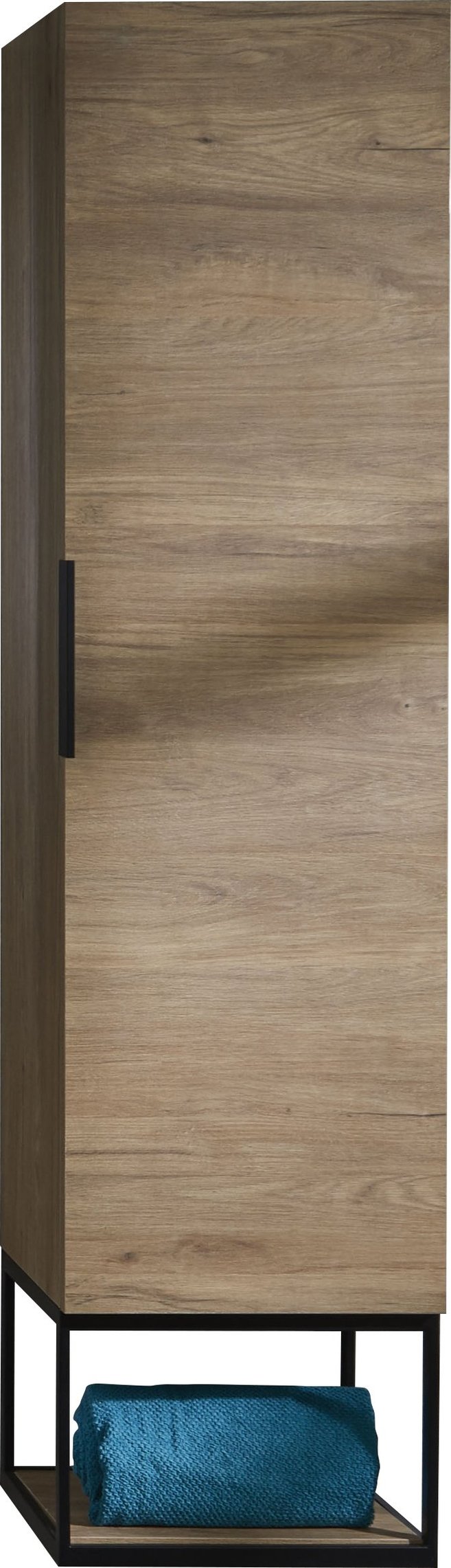 Ulva 140mm0 Tallboy Wood Unit/Blk SS Frame Urban Oak