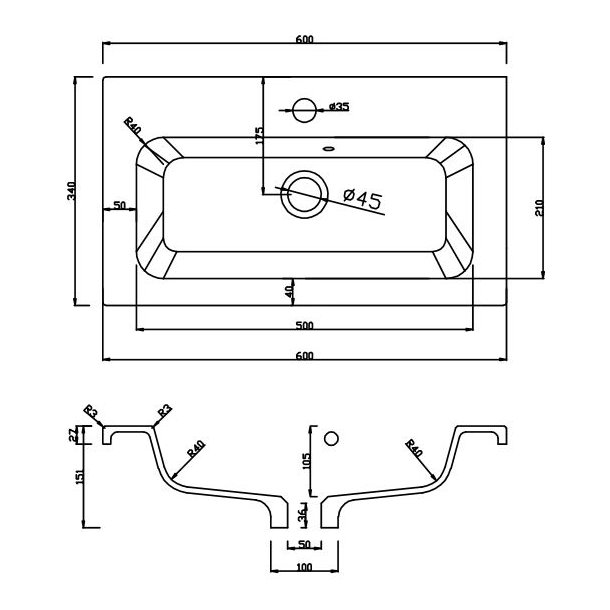 Lomond 600mm x 340 Slim Bowl