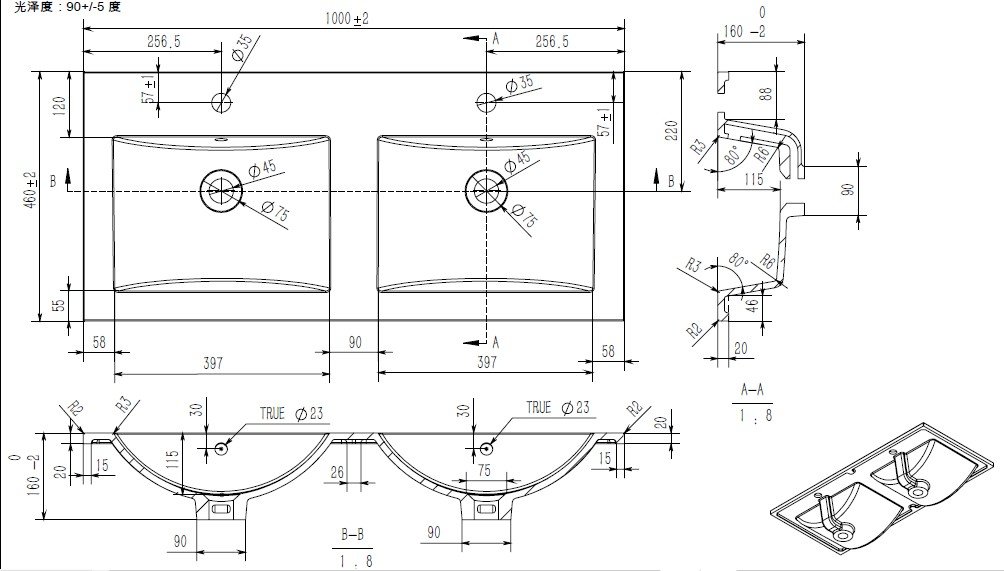 1000mm Lomond Armatura Double Bowl
