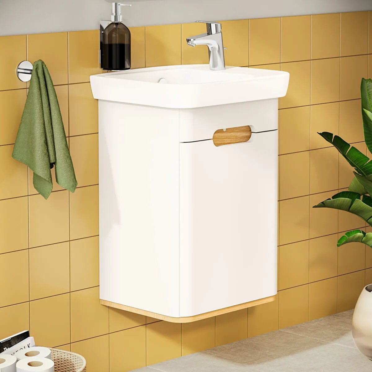 Sento Washbasin Unit, With Doors, Without Legs, Matt White, Right