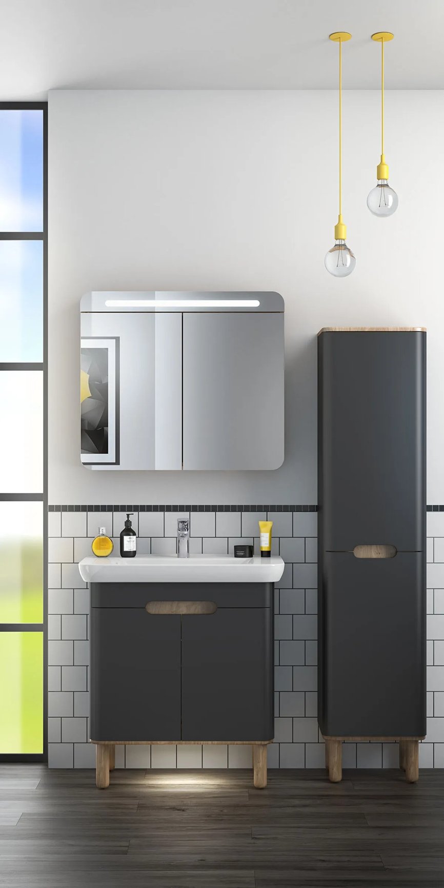 Sento Washbasin Unit, With Doors, Without Legs, 65 cm