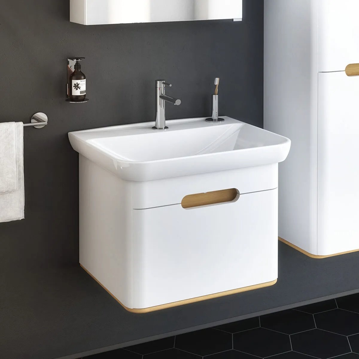 Sento Washbasin Unit, With 1 Drawer, Without Legs, 65 cm