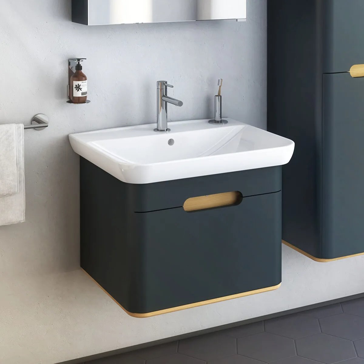 Sento Washbasin Unit, With 1 Drawer, Without Legs, 65 cm