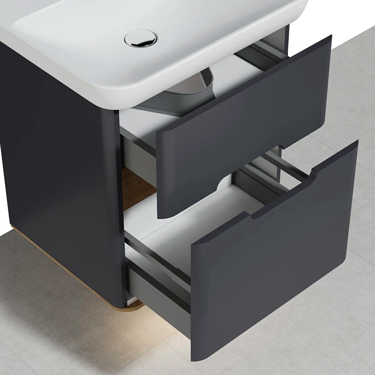 Sento Washbasin Unit, With 2 Drawers, Without Legs, 65 cm