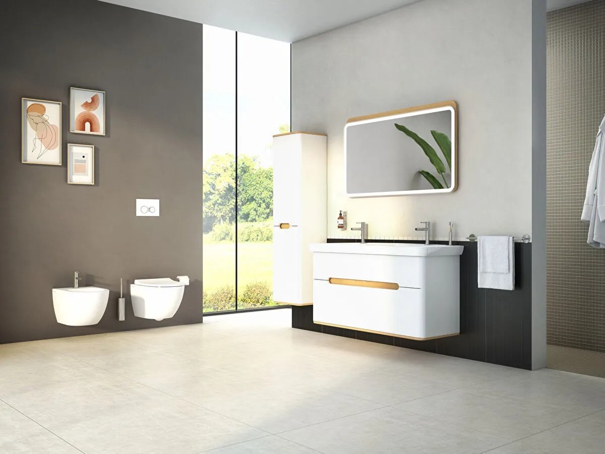 Sento Washbasin Unit, With 2 Drawers, With Double Washbasin, Without Legs, 130 cm