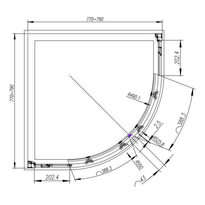 Cara 800 x 800mm 8mm 2 Door Quadrant 1900mm High