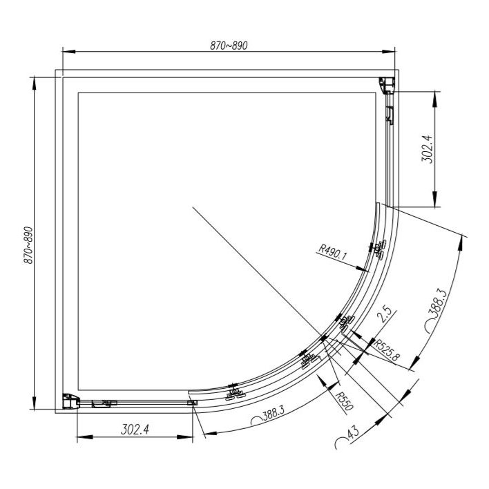 Cara 900 x 900mm 8mm 2 Door Quadrant 1900mm High