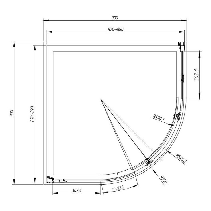Cara 900mm 8mm Single Door Quadrant 1900mm High