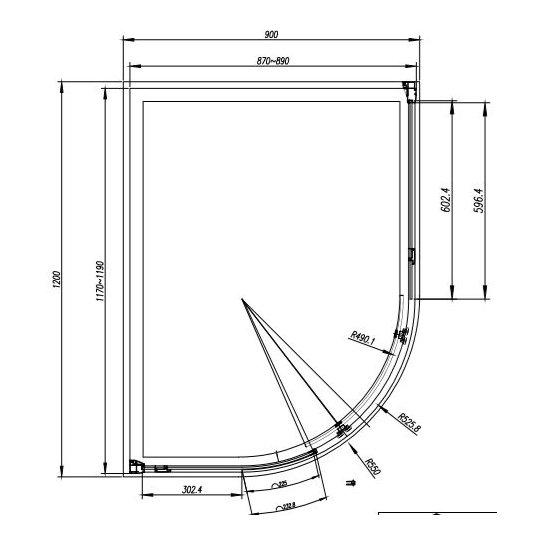 [PART 1 OF 2] Cara 1200 x 900mm 8mm Single Door Offset Quadrant 1900mm High
