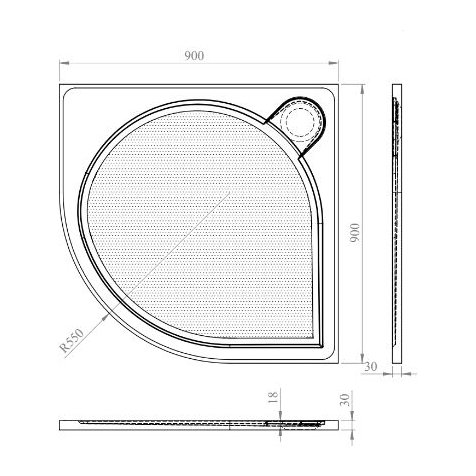 Talla H/W Shower Tray 900mm Quad