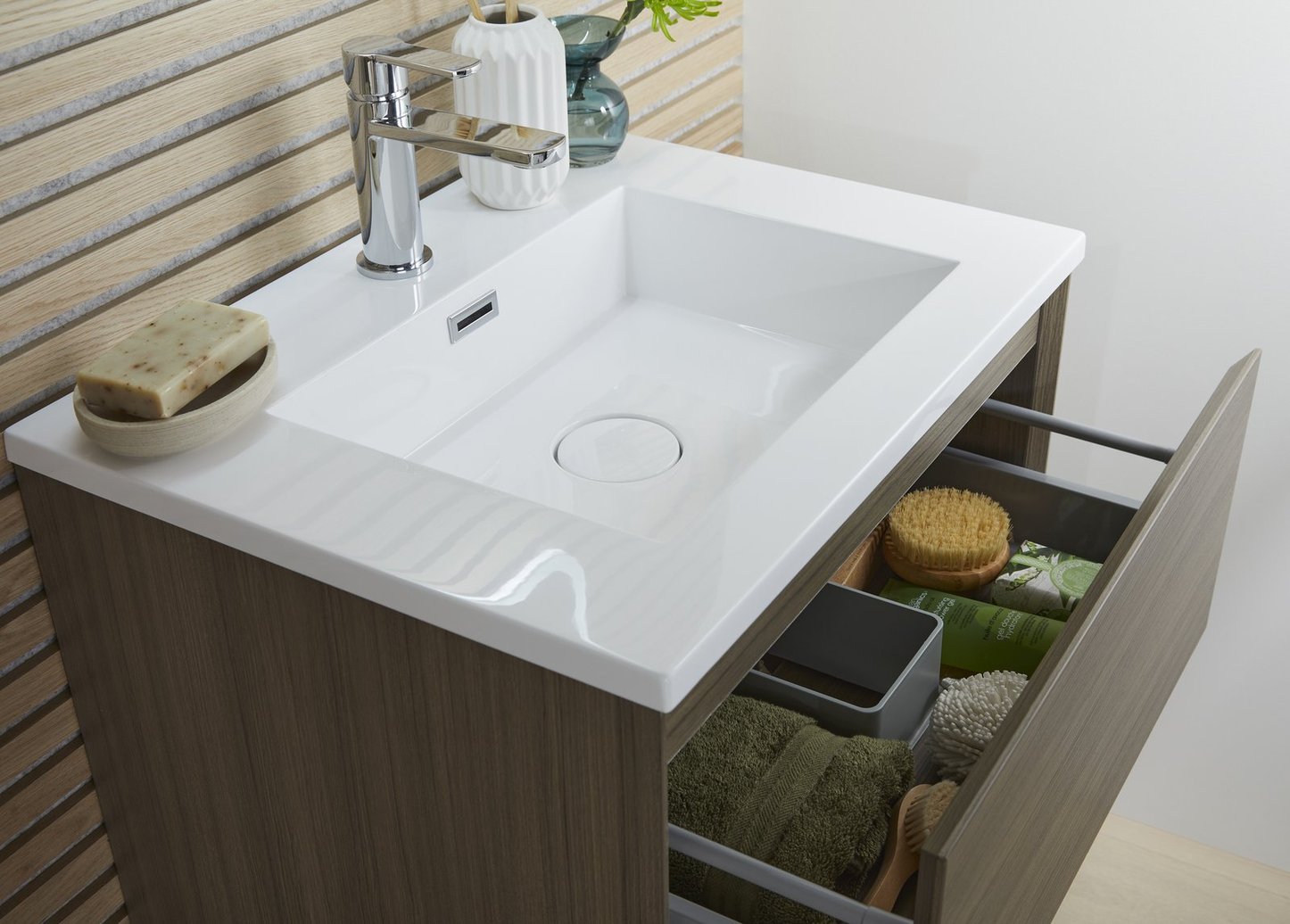 Oakley 600 Wall Hung 1-Drawer Vanity Unit with Armastone Basin