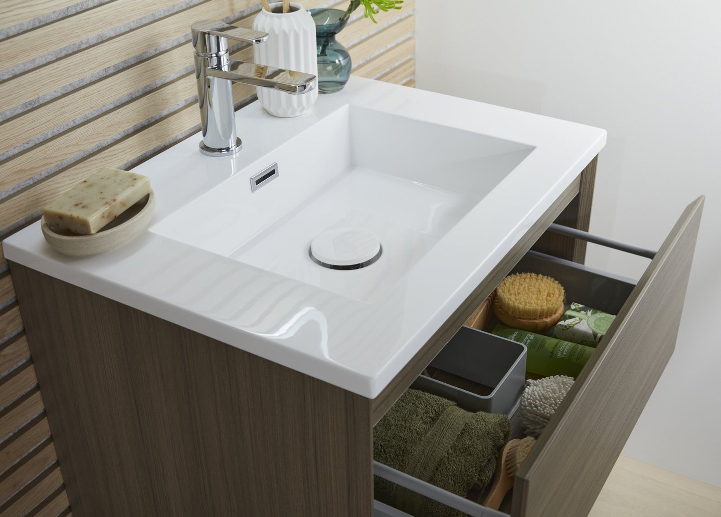 Oakley 600 Wall Hung 1-Drawer Vanity Unit with Armastone Basin