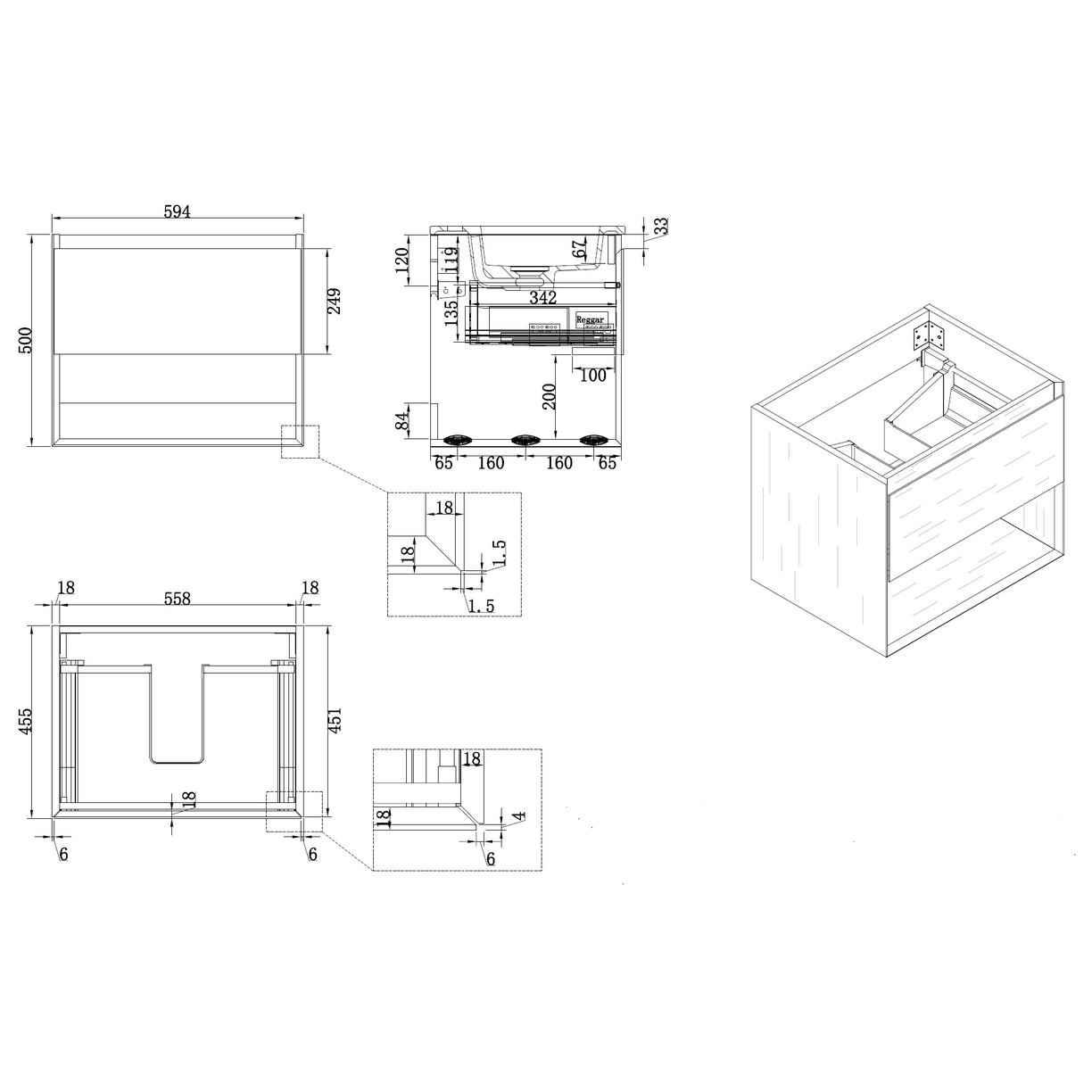 Oakley 600mm Wall Hung Unit Wood Grain