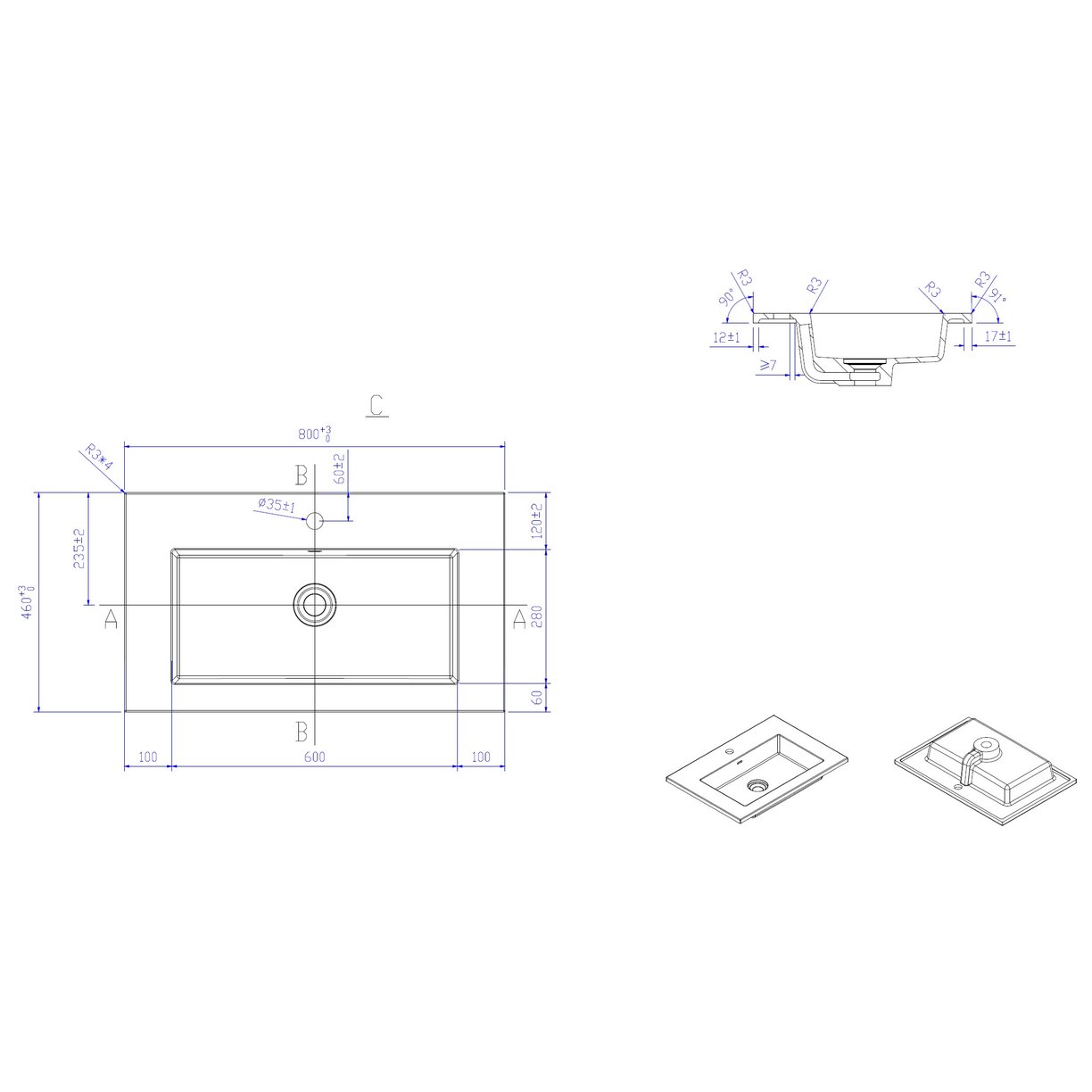 Oakley 800mm White Armastone basin