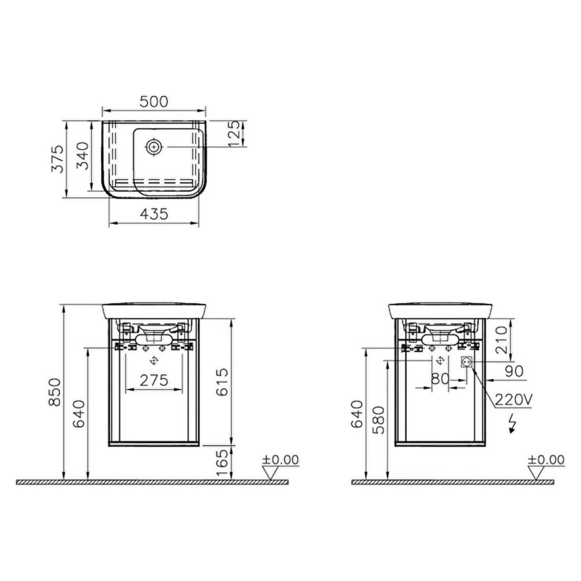 Sento Washbasin Unit, With Doors, Without Legs, 50 cm, Left