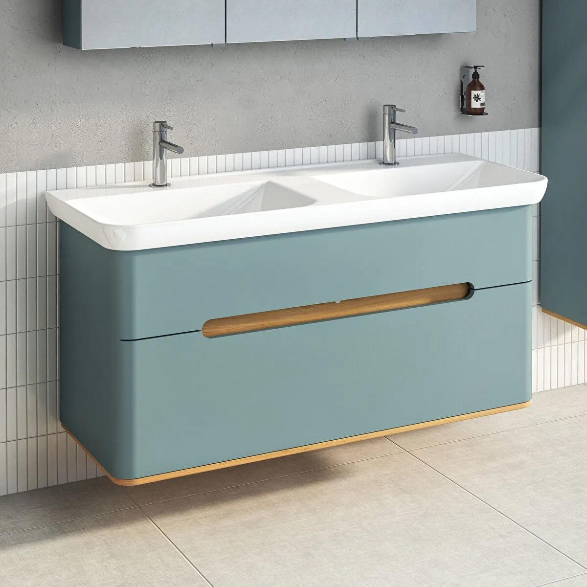 Sento Washbasin Unit, With 2 Drawers, With Double Washbasin, Without Legs, 130 cm