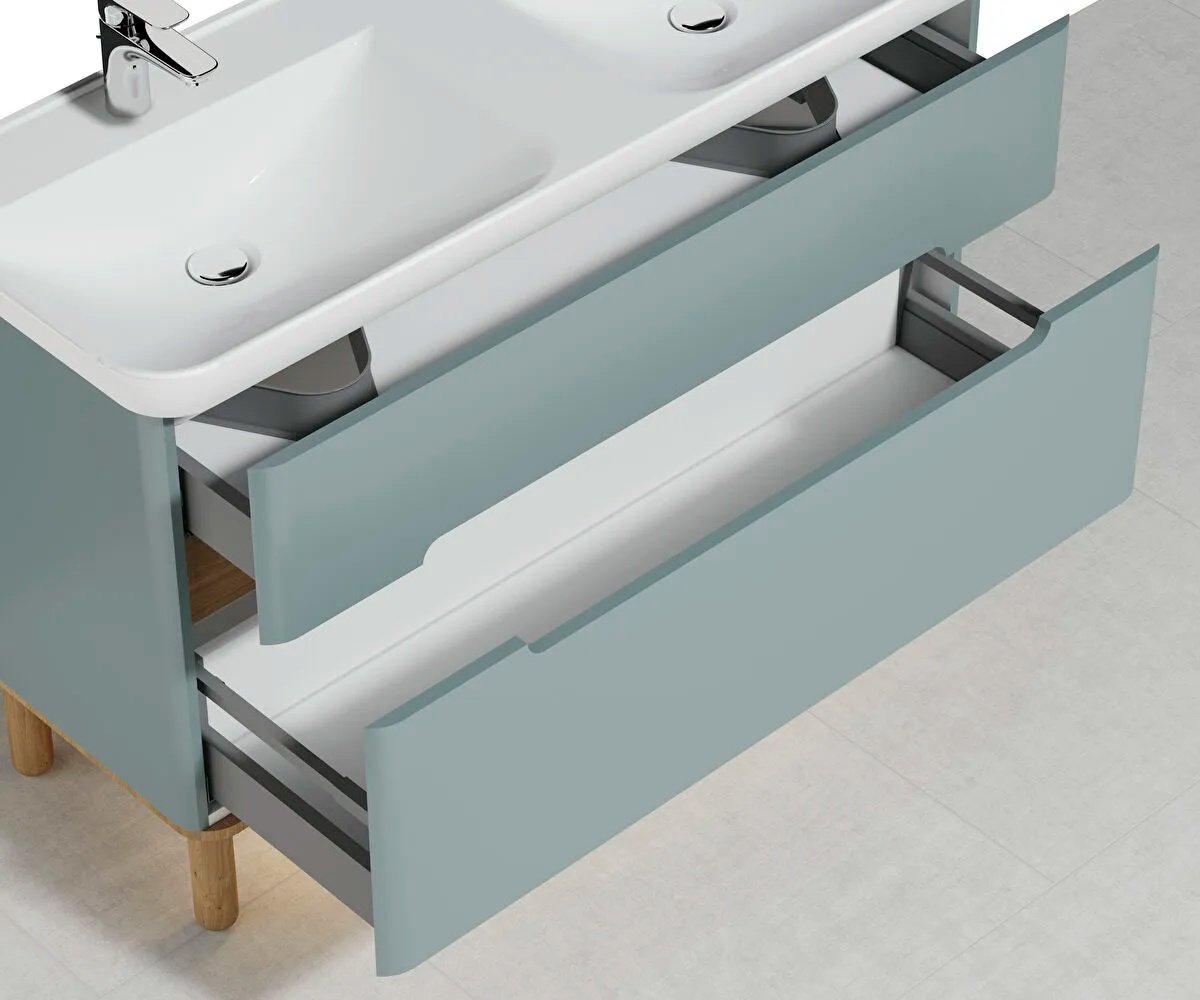 Sento Washbasin Unit, With 2 Drawers, With Double Washbasin, Without Legs, 130 cm