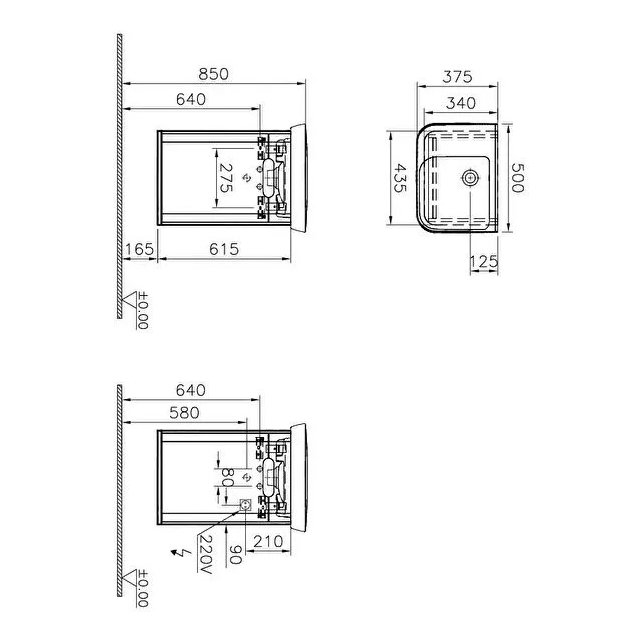 Sento Washbasin Unit, With Doors, Without Legs, 50 cm, Left