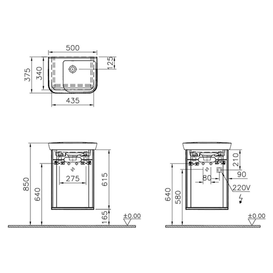 Sento Washbasin Unit, With Doors, Without Legs, 50 cm, Right