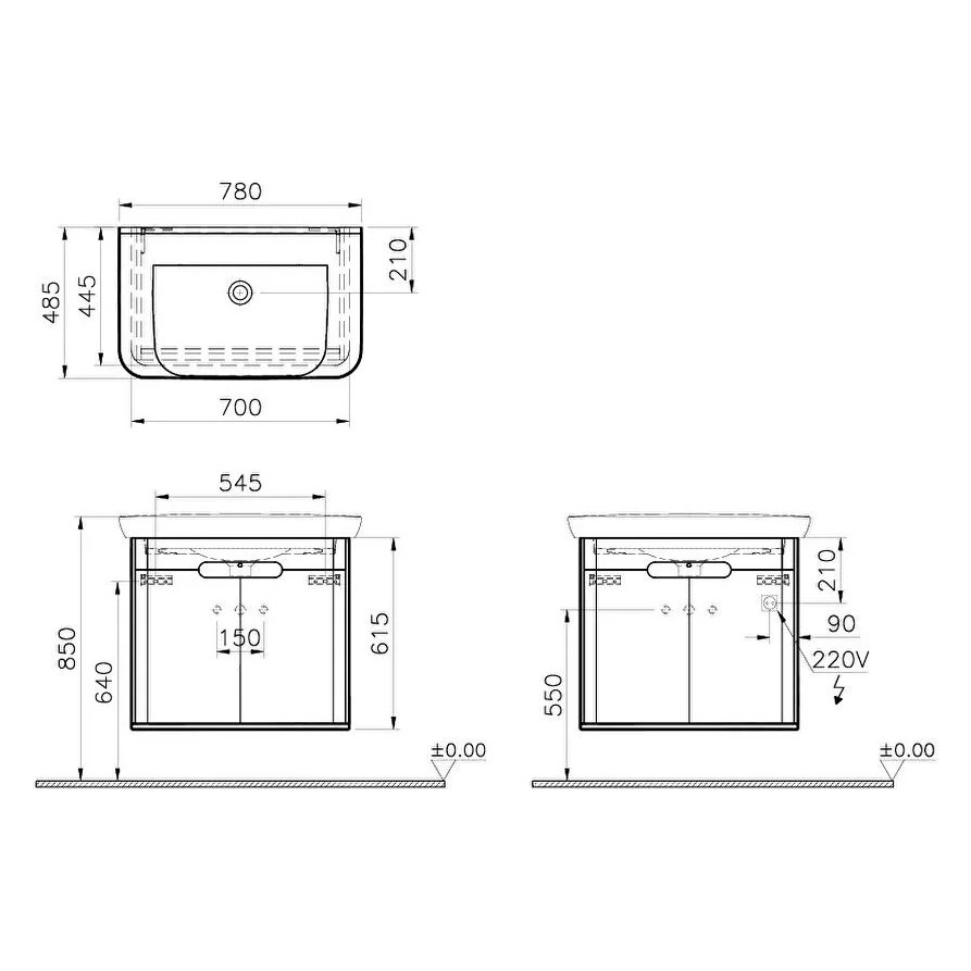 Sento Washbasin Unit, 80 cm, With Doors, Without Legs