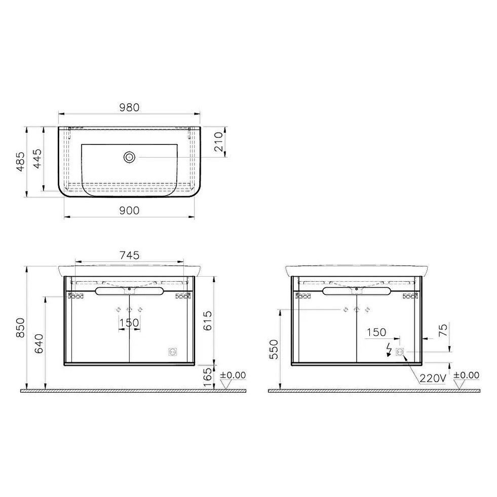 Sento Washbasin Unit, 100 cm, With Doors, Without Legs
