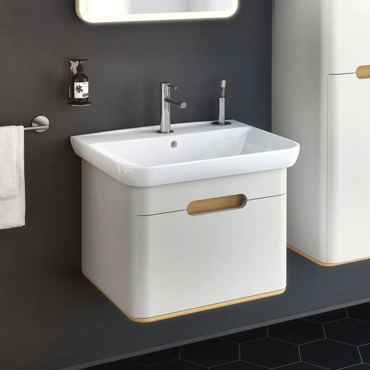 Sento Washbasin Unit, 65 cm, With 1 Drawer, Without Legs